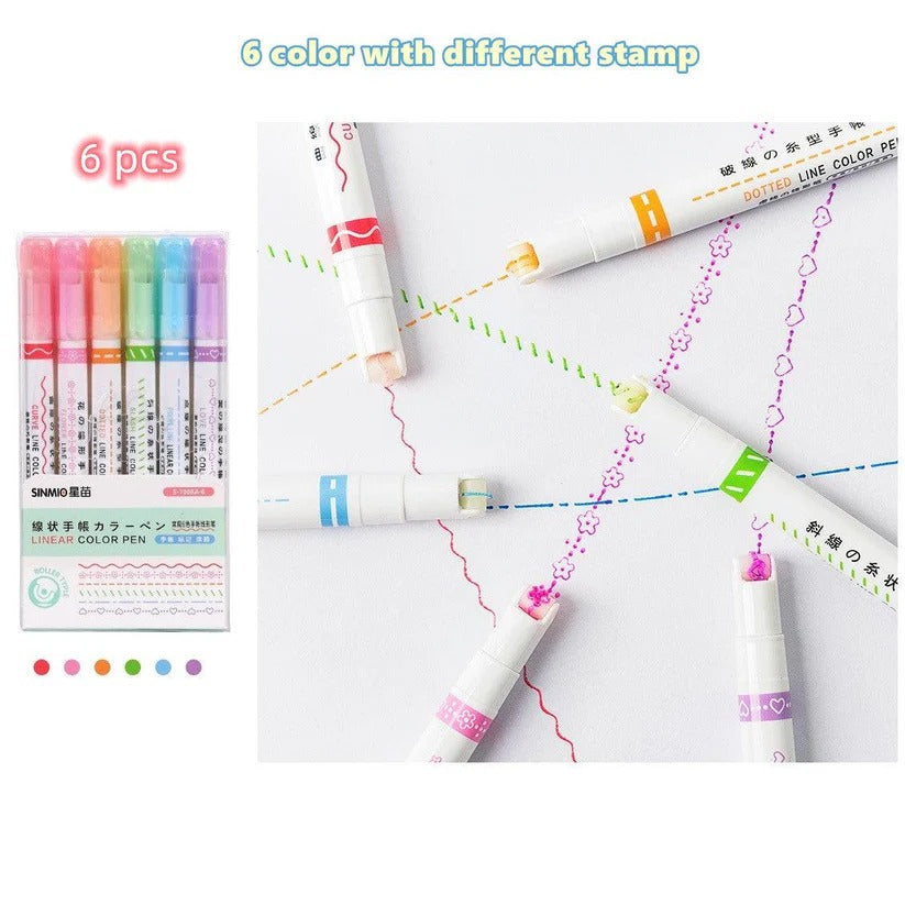 6 Pcs Line Shaped Colorful Stamp Markers