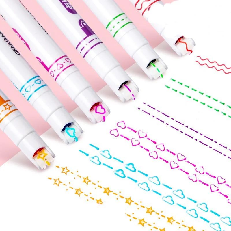 6 Pcs Line Shaped Colorful Stamp Markers